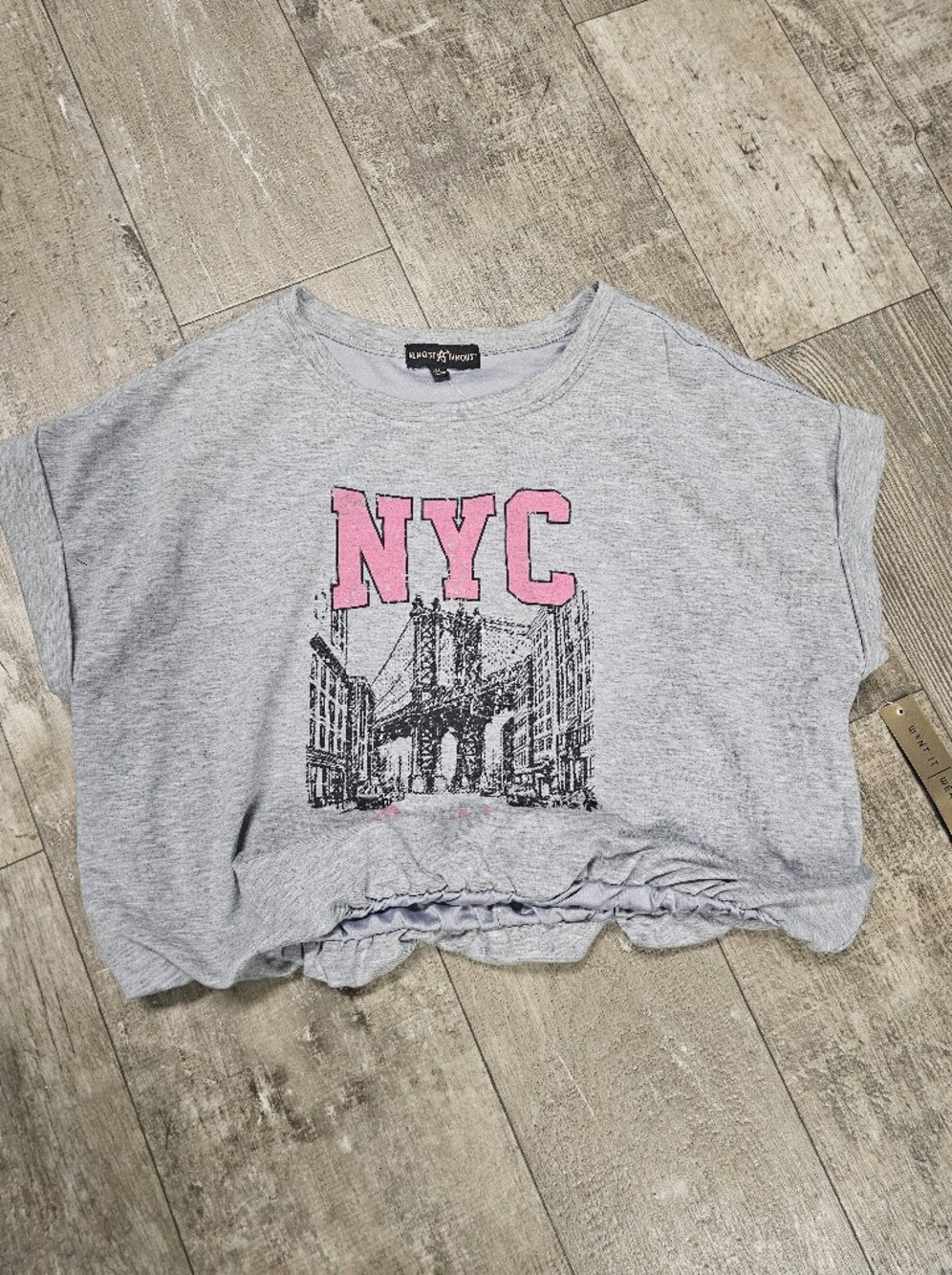 Grey Crop Tee with Pink NYC Graphic